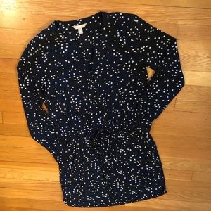 Banana Republic navy bird print long sleeve dress